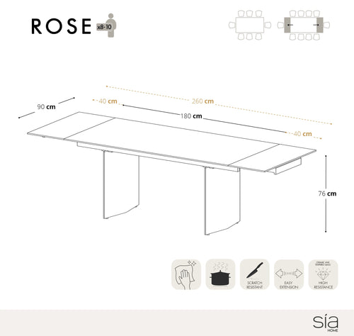 Sia Home - Uitschuifbare tafel voor 8-10 personen ROSE - keramiek beige 180cm