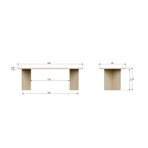 vtwonen eettafel Angle- Eiken - Naturel - 75x220x90 - vtwonen shop