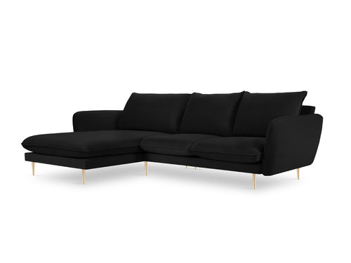 Cosmopolitan Design linker hoekbank Vienna 5-zits, flueel, zwart - 170x255x95cm