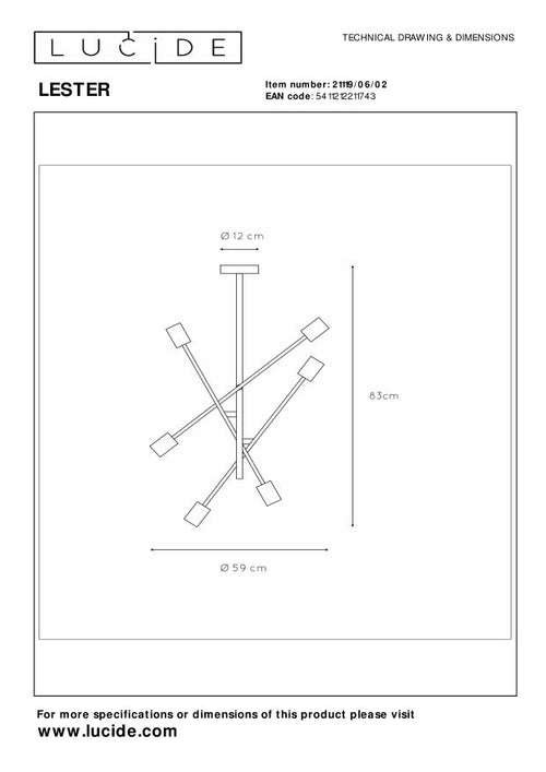 Lucide plafonnière LESTER - 6xE27 - Mat Goud / Messing - vtwonen shop