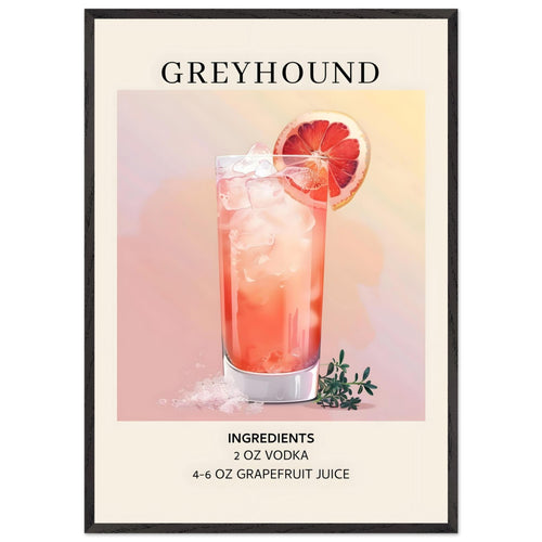 Artfulprints Poster met Lijst Greyhound cocktail - Ingrediënten   - 70x100 cm - Roze