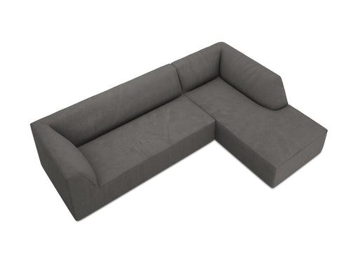 Micadoni - Rechter hoekbank "Ruby" 4 zitplaatsen, ribfluwelen, donkergrijs - 180x273x69cm