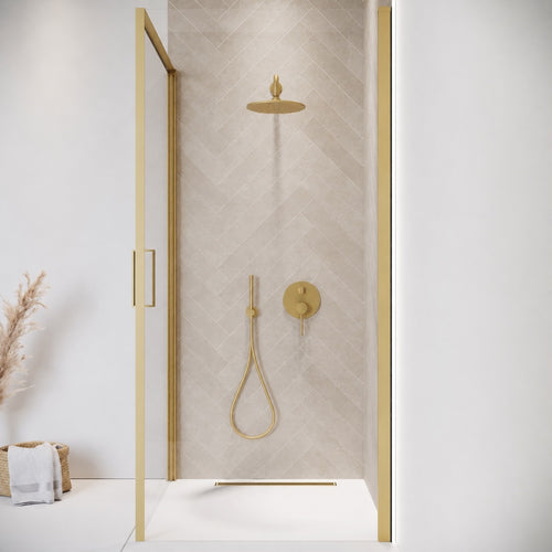 Badplaats Douchecabine Alava 80 x 80 x 190 cm – Goud – Douchewand met Draaideur