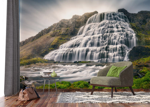 Sanders & Sanders fotobehang waterval groen, bruin en grijs - 375 x 270 cm - 601006