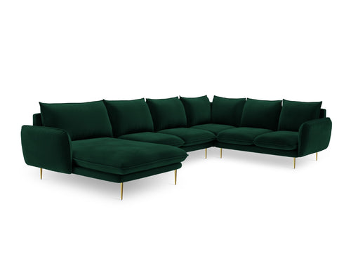 Cosmopolitan Design Panoramische hoekbank rechts Vienna 7-zits, flueel, flessengroen - 235x330x95cm