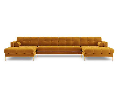 Cosmopolitan Design Panoramische bank Bali 7-zits, flueel, geel - 185x383x75cm
