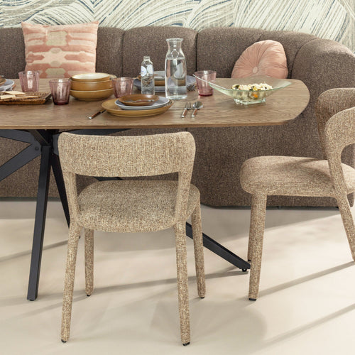 WOOOD eetkamerstoelen Noble - Polyester - Zand Melange - Set van 2
