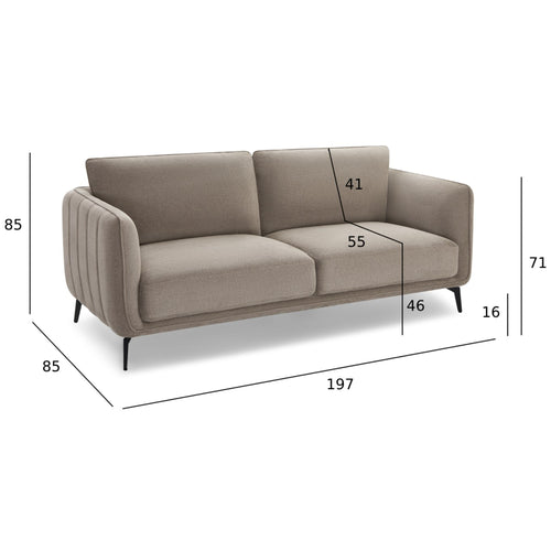 Furnhouse 3-zitsbank Selena - Taupe - Stof - 85x197x85