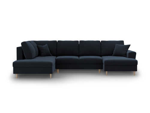 Cosmopolitan Design Links panoramische slaapbank met opbergdoos Kyoto 7-zits, flueel donkerblauw - 194x313x88cm