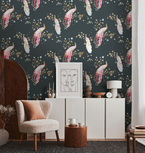 Livingwalls behang vogel zwart en meerkleurig - 53 cm x 10.05 m - AS-389061 - vtwonen shop