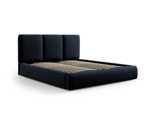 Cosmopolitan Design Opbergbed met hoofdeinde Nicolas 180x200cm, flueel, donkerblauw - 220x200x100cm
