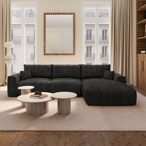 Premium Interiors - Rechthoekige hoekbank met slaapfunctie en opbergruimte COMO - corduroy zwart 297cm