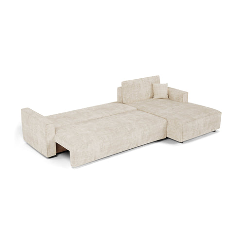 Premium Interiors - Rechthoekige hoekbank met slaapfunctie en opbergruimte  - corduroy beige 297cm