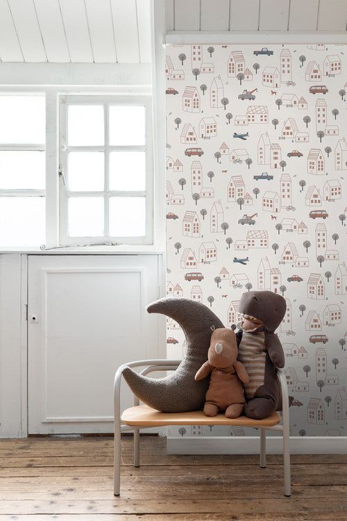 ESTAhome behang voertuigen beige, blauw en rood - 50 x 900 cm - 131825