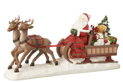 J-Line decoratie Kerstman Slee + Hert - polyresin - mix - vtwonen shop