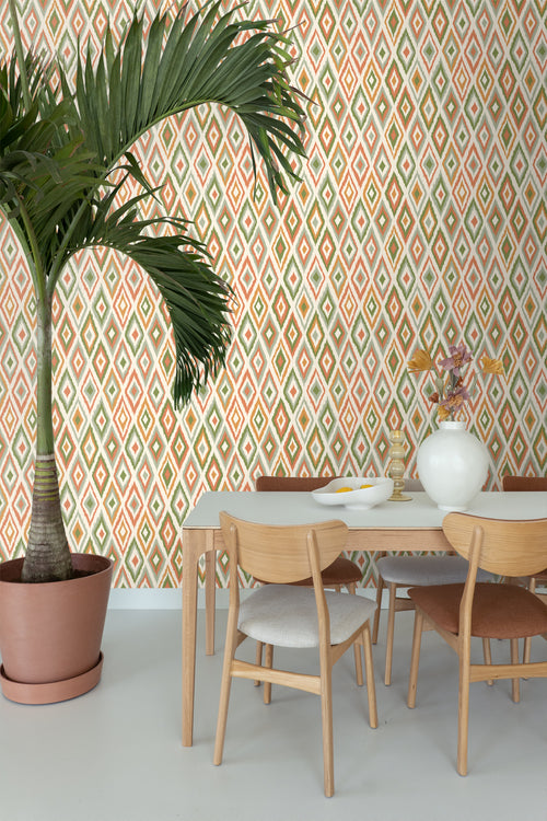 ESTAhome behang ruiten groen en terracotta - 50 x 900 cm - 131690