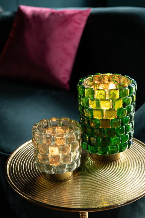 J-Line theelichthouder Vierkant mozaiek - glas - groen - large