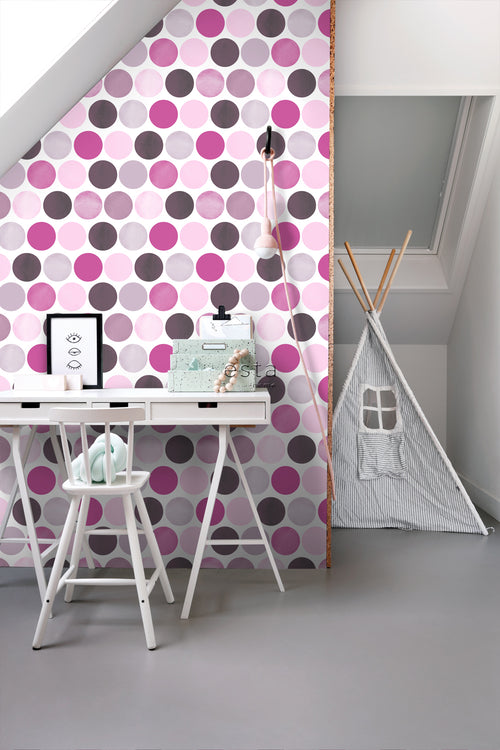 ESTAhome behang grote stippen lila paars - 53 cm x 10.05 m - 138860