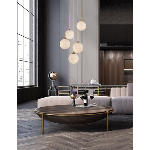 Merano Coral 5 lichts cluster hanglamp wit opaal glas messing goud LED G9