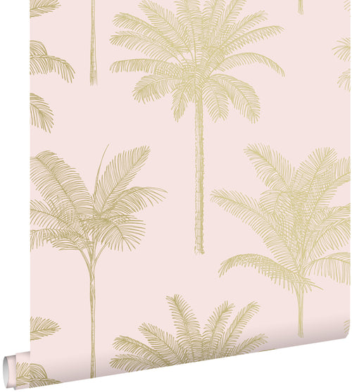 ESTAhome behang palmbomen zacht roze en goud - 53 cm x 10.05 m - 139164