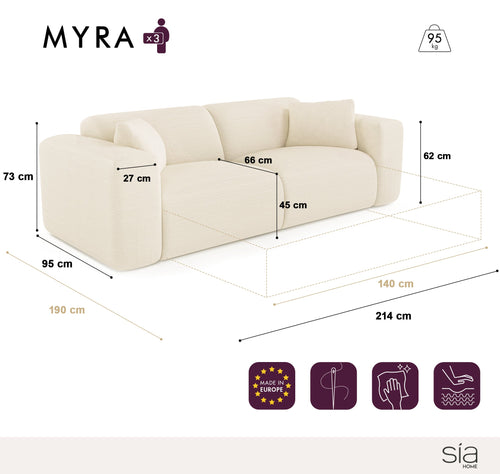 Sia Home - Dunlopillo-slaapbank 140 cm MYRA - bouclé-stof donker antraciet 214cm