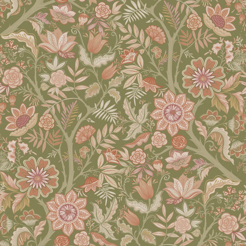 ESTAhome behang vintage bloemen groen en terracotta roze - 50 x 900 cm - 131330 - vtwonen shop