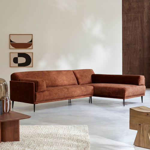 Tikamoon 4-zitshoekbank met hoek rechts in terracottabruin fluweel 270 x 180 cm - Terracotta