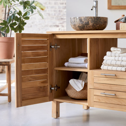 Tikamoon Massief teakhouten badmeubel 125 cm - Naturel - vtwonen shop