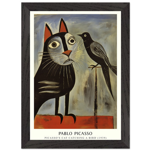 Artfulprints Poster met Lijst Pablo Picasso - Picasso's cat catching a bird   - A4 21x29.7 cm - Grijs
