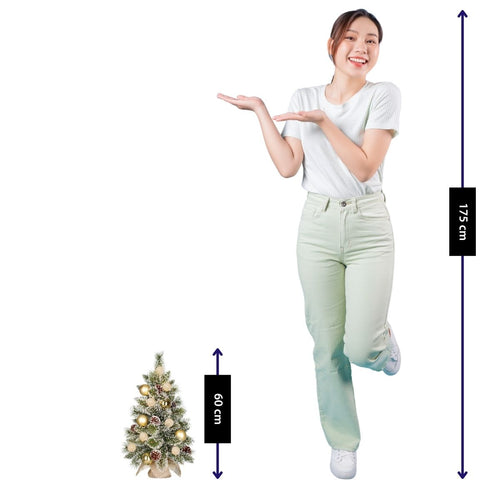 Black Box Trees Kaprun kerstboom met burlap led groen frosted goud warm wit 10L 50 TIPS BO en timer - h60xd39cm