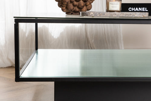 Rebellenclub Salontafel Lucera - 90 x 90 cm - Zwart met Glazen Blad