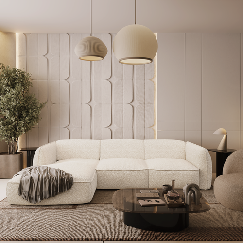 Sia Home - Hoekbanken links LIVIA - Bouclette stof - Crème - 272cm - vtwonen shop