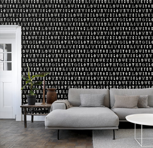 ESTAhome behang love you - quotes zwart en wit - 53 cm x 10.05 m - 136836