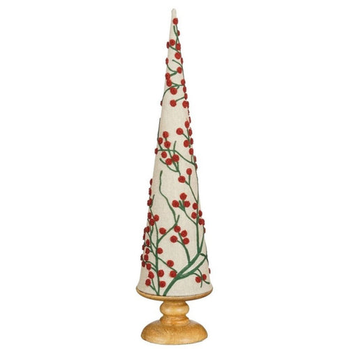 Mica Decorations Kerstboom Kegel H55 x Ø12 cm - Kerstboom Kerstversiering - Geborduurde Decoratie Boom - Sierboom met Rode Details - Kerstdecoratie