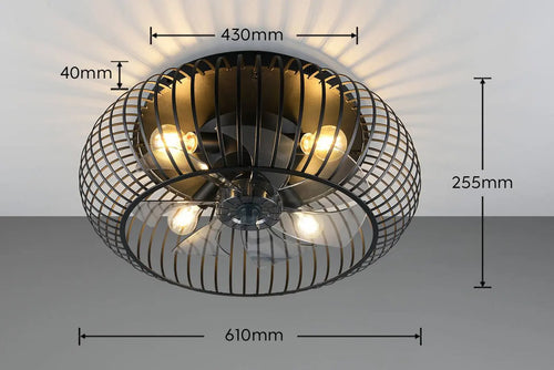 Trio Leuchten plafondventilator Johanna - 4 lichts - 61  x 25.5   cm - zwart