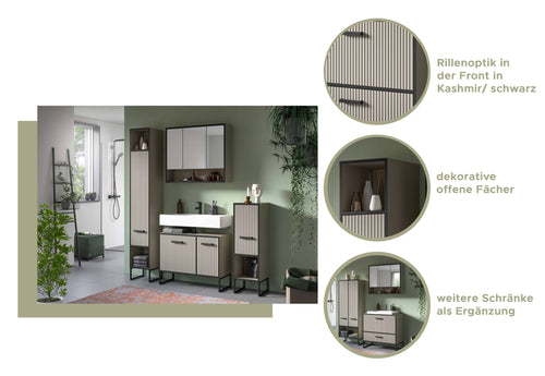 Furnilux Badkamer 3-delige Set Lichtgrijs/Crèmekleurig - 125cm x 36cm x 192cm