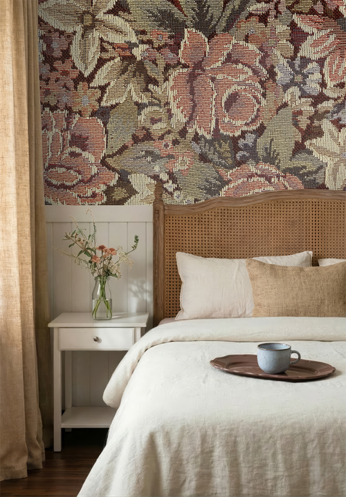ESTAhome fotobehang geborduurd bloemmotief roze en groen - 200 x 279 cm - 159409
