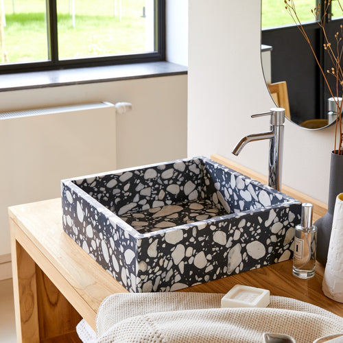 Tikamoon Waskom van premium terrazzo b. 40 cm - Zwart
