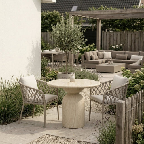 DÉJA Living Eettafel Djurö - Rond Travertin Eco Composiet - 80cm