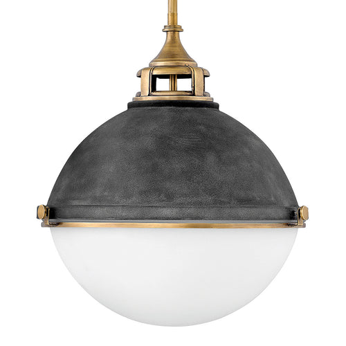 Fletcher Hinkley 3-lichts hanglamp verouderd zink met Heritage messing