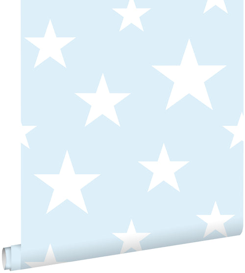 ESTAhome behang grote en kleine sterren lichtblauw en wit - 53 cm x 10.05 m - 138932