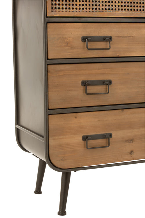 J-Line kast Hoog 3 Laden - hout/metaal - naturel/zwart