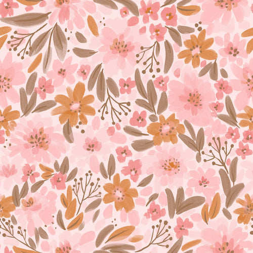 ESTAhome behang bloemen roze, oranje en vergrijsd groen - 50 x 900 cm - 130925 - vtwonen shop