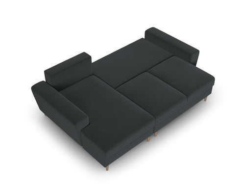 Cosmopolitan Design Uitklapbare hoekbank links met opbergdoos Kyoto 4-zits, flueel donkergrijs - 145x241x88cm