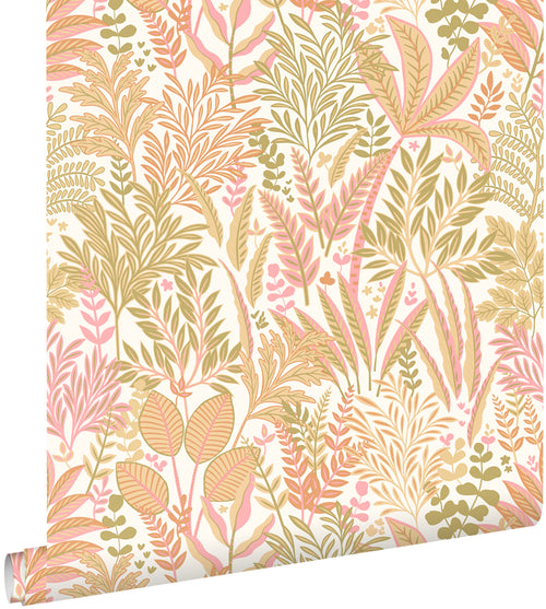 ESTAhome behang tropische bladeren en bloemen groen en roze - 50 x 900 cm - 131665