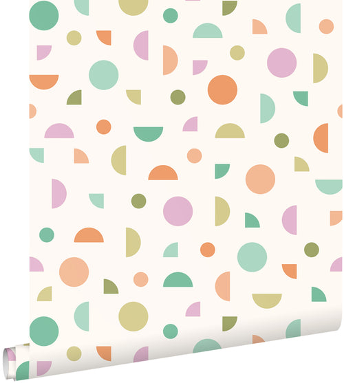 ESTAhome behang grafisch motief wit, groen, paars en terracotta - 50 x 900 cm - 131987