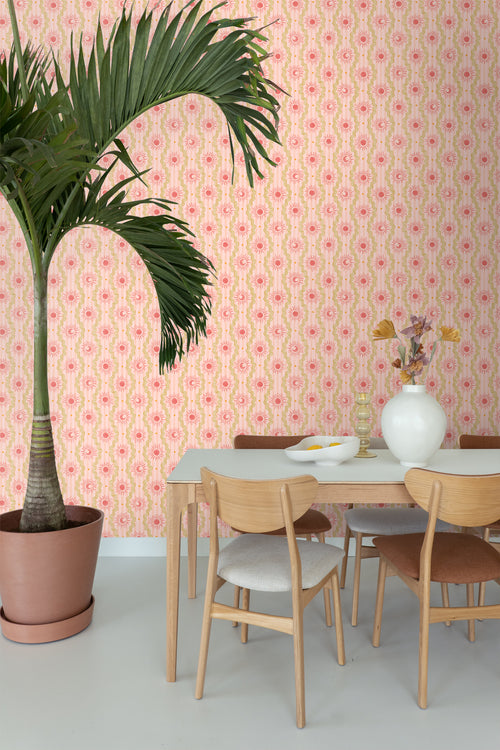 ESTAhome behang retro ornamenten roze, rood en groen - 50 x 900 cm - 131713