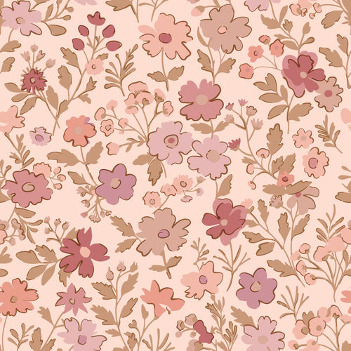 ESTAhome behang bloemetjes roze en paars - 50 x 900 cm - 132235