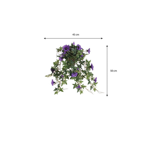 Mica Decorations Petunia Kunst Hangplant in Bloempot Stan - L25 x B45 x H50 cm - Donkerpaars