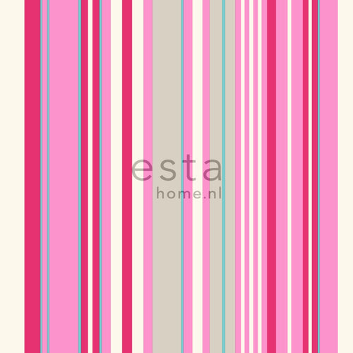 ESTAhome behang strepen roze en turquoise - 53 cm x 10.05 m - 116531
